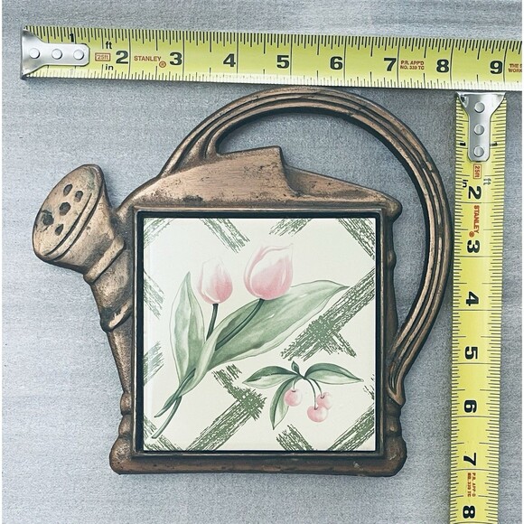 Pfaltzgraff Garden Party Copper Tone Watering Can Trivet w/Tile Insert - Picture 3 of 6